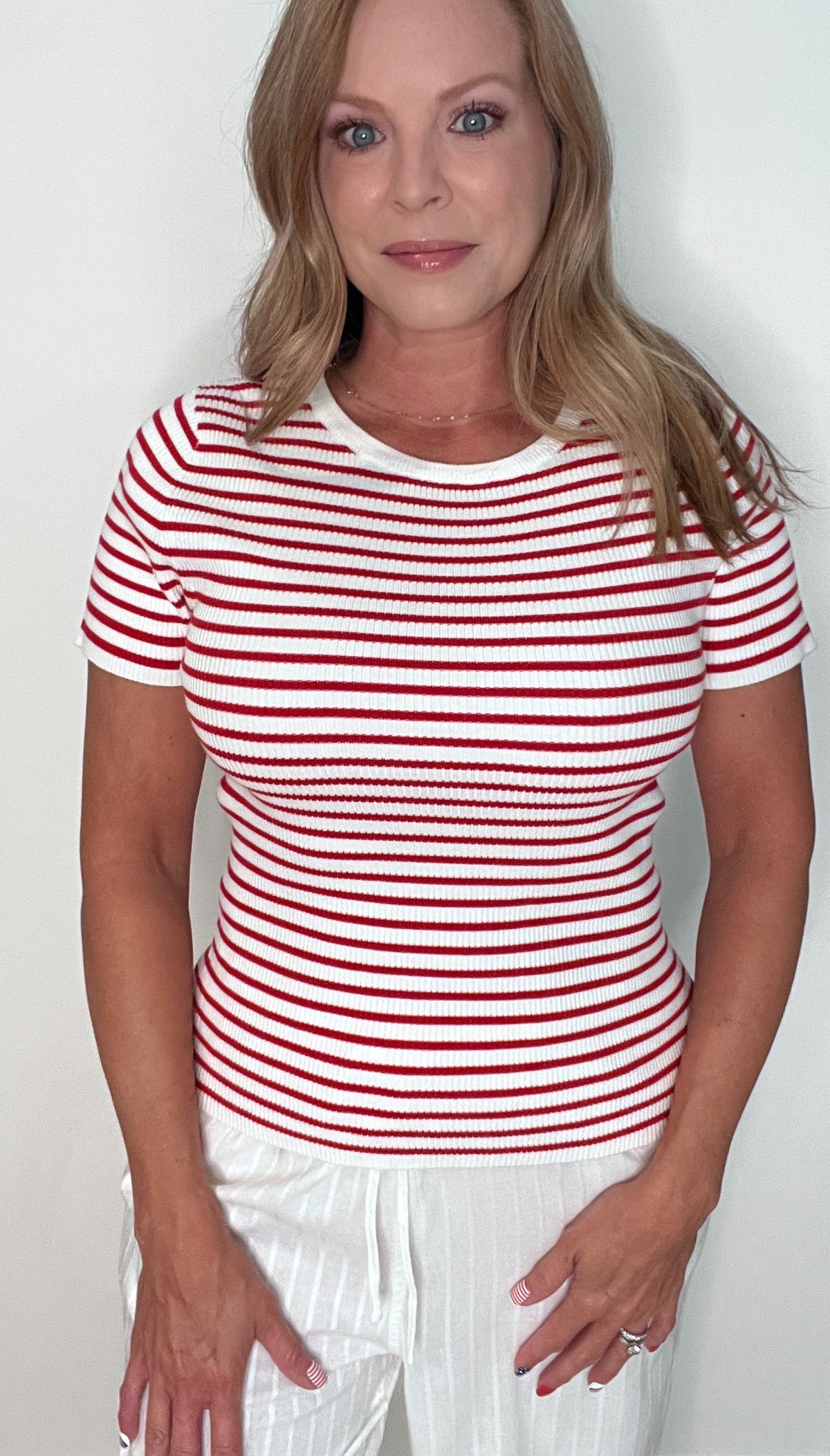 Americana Ribbed Tee-Red