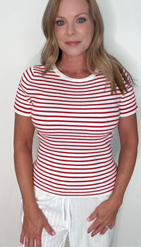 Americana Ribbed Tee-Red