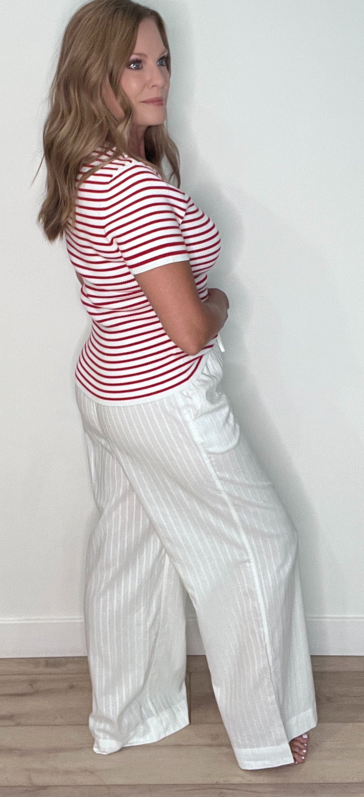 Palm Breeze Pinstriped Pants-White
