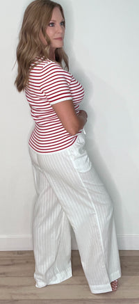 Palm Breeze Pinstriped Pants-White