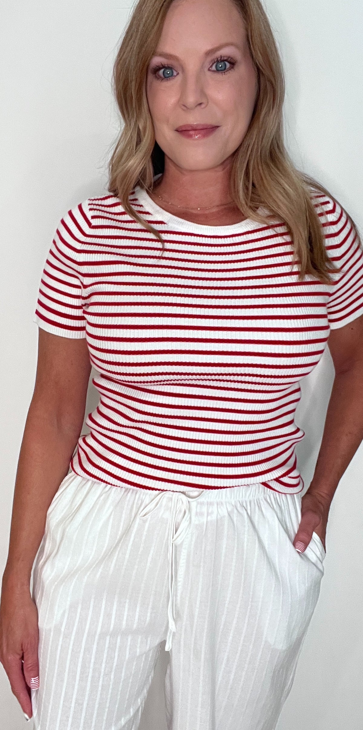 Palm Breeze Pinstriped Pants-White