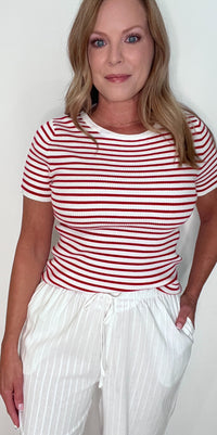 Palm Breeze Pinstriped Pants-White
