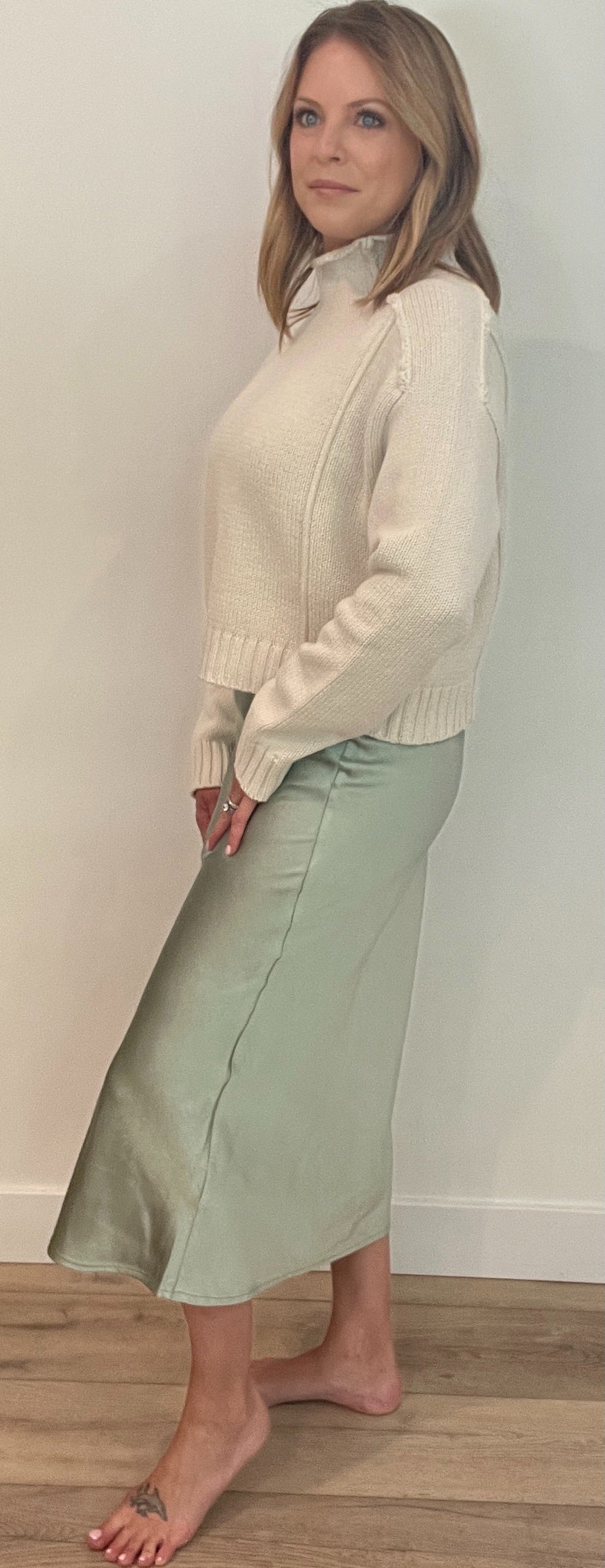 Manhattan Satin Skirt-Sage -Final Sale