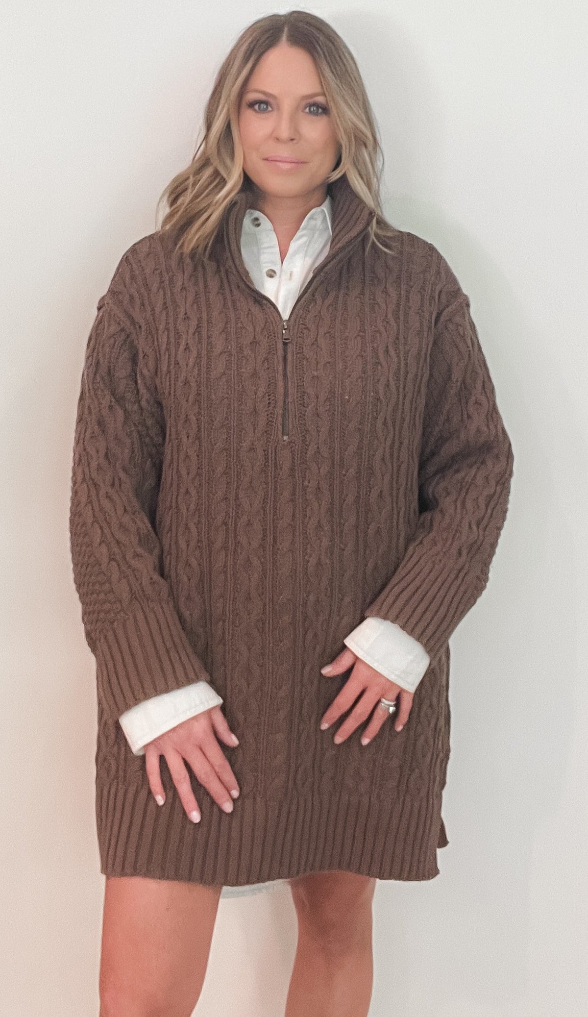 Candice Sweater Dress/Cardigan-Brown-Final Sale