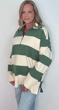 Cedar Grove Half Zip Pullover-Green/Ivory