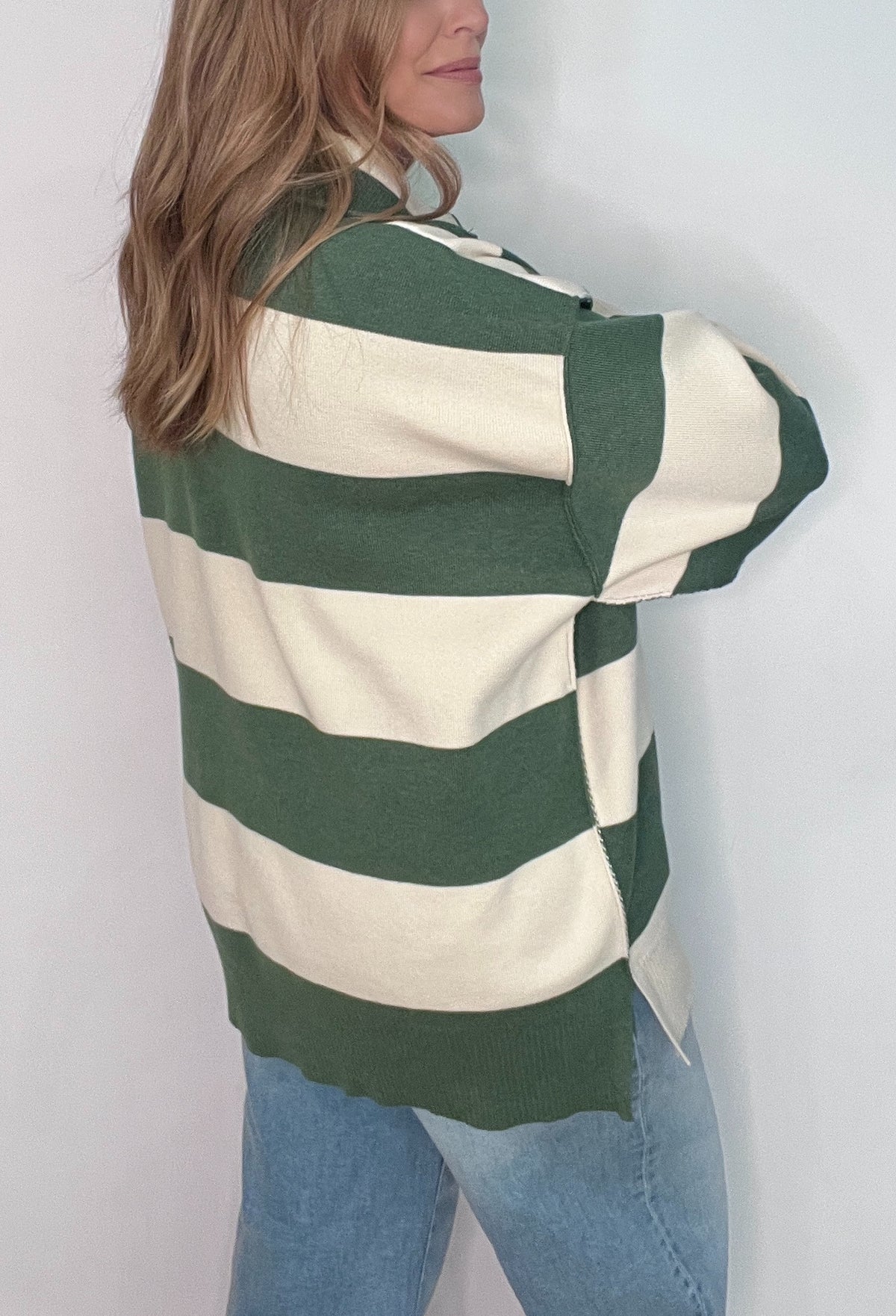Cedar Grove Half Zip Pullover-Green/Ivory