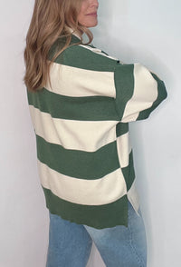 Cedar Grove Half Zip Pullover-Green/Ivory