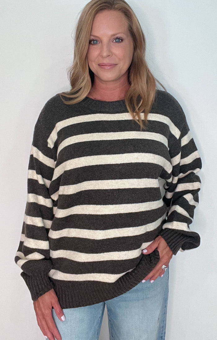 Stable Sweater-Charcoal Brown/Cream