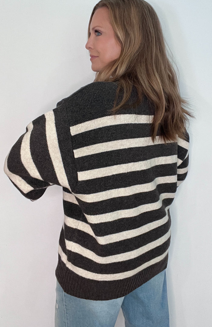 Stable Sweater-Charcoal Brown/Cream