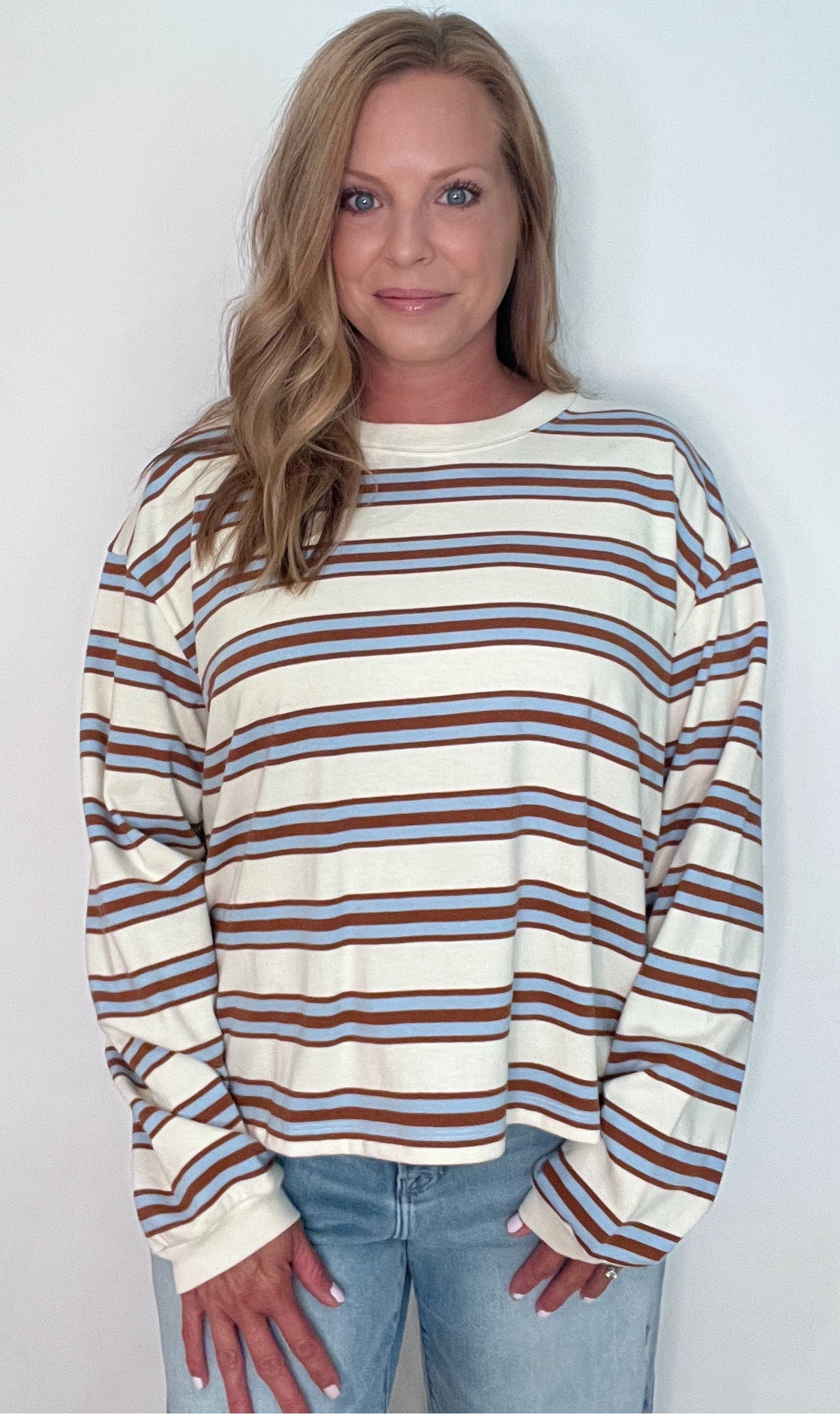 Bayview Cotton Pullover-Blue/Camel