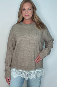 Layered Lace Sweater-Heather Mocha