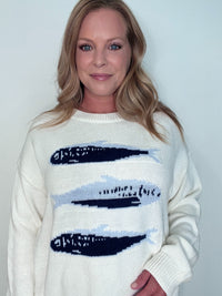 Coastal Catch Sweater-Ivory/Blue
