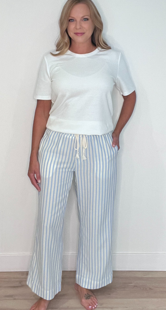 Surf Woven Pants-Ivory/Blue
