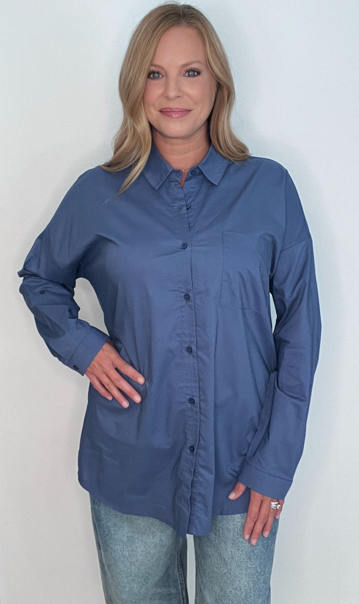 The Harbor Cotton Button Down-Blue