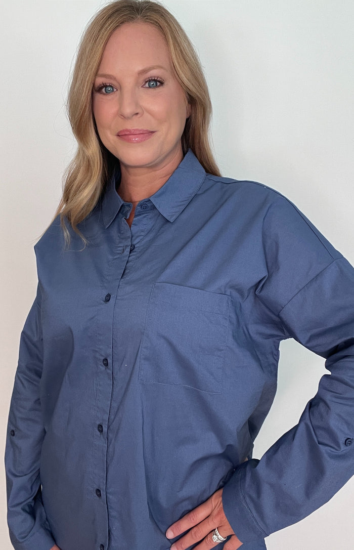 The Harbor Cotton Button Down-Blue