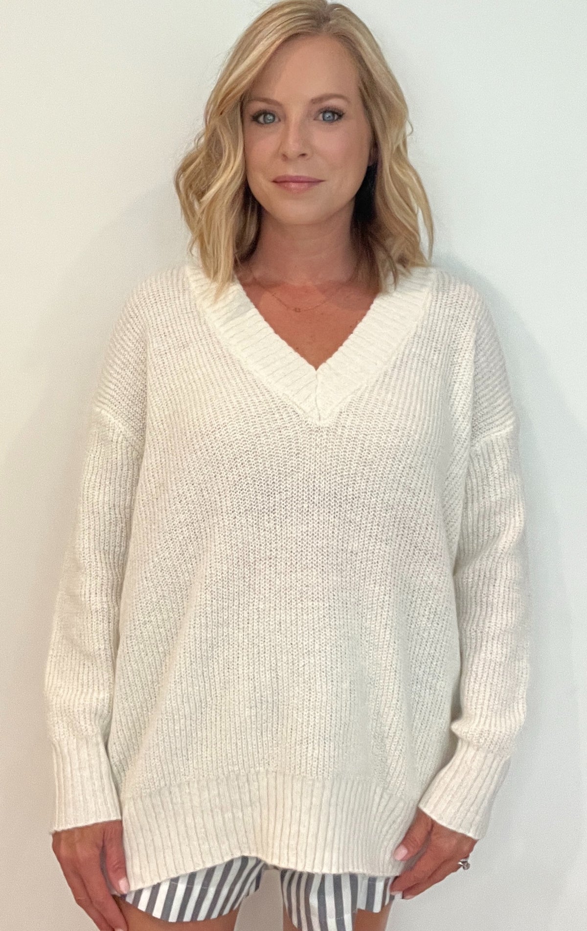Bennie V Neck Sweater-Ivory-Final Sale