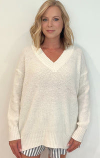 Bennie V Neck Sweater-Ivory-Final Sale