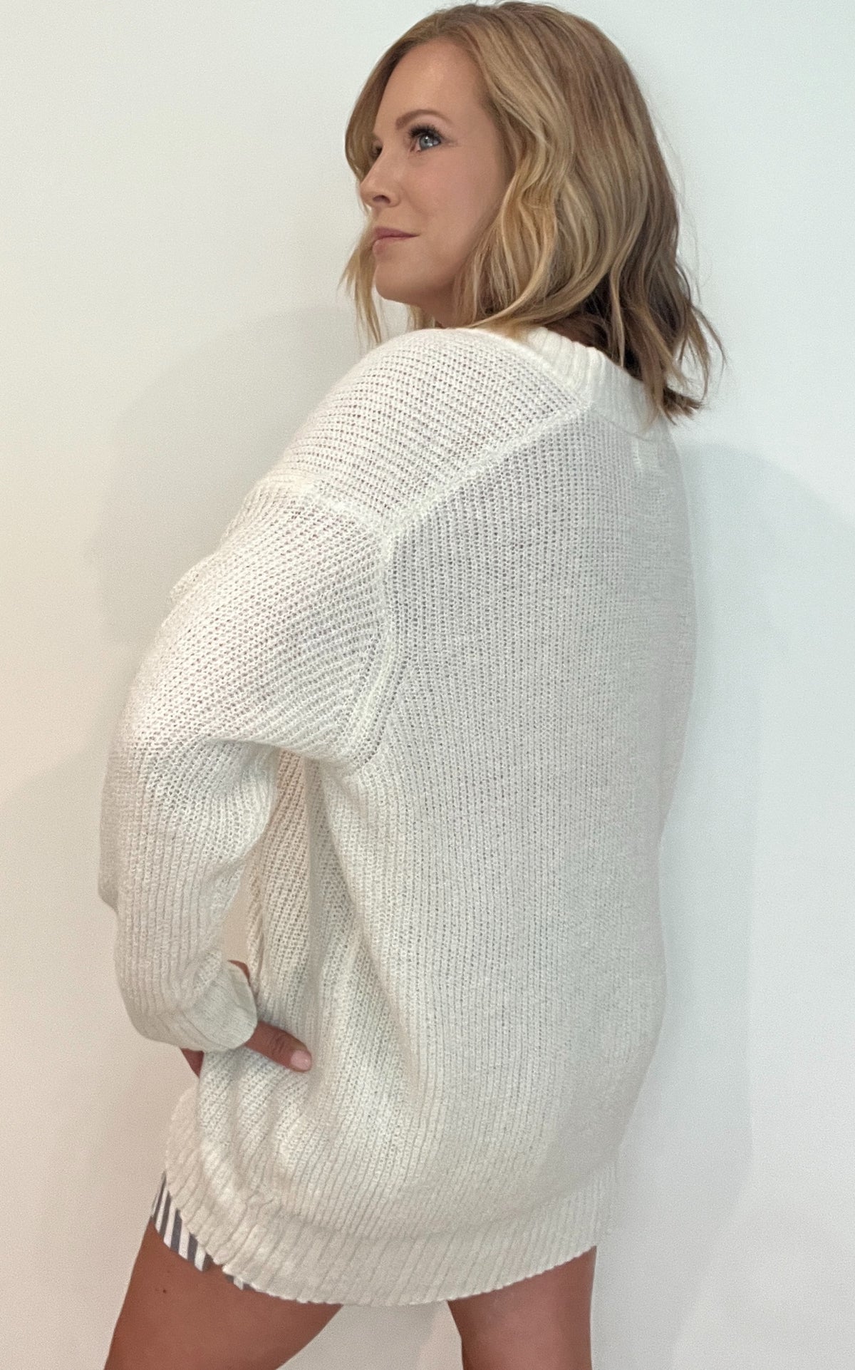 Bennie V Neck Sweater-Ivory-Final Sale