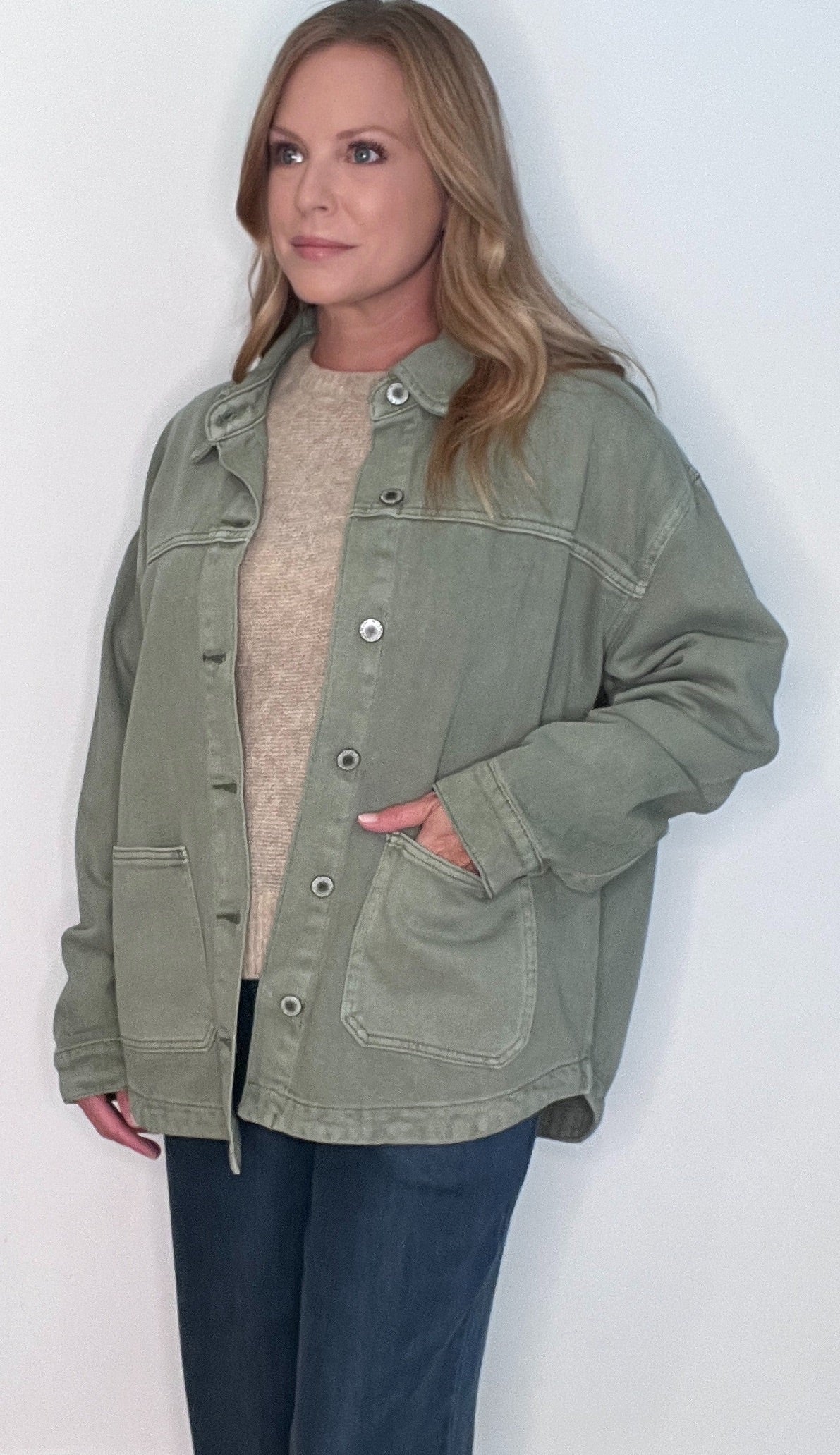 Olive Grove Denim Jacket-Olive