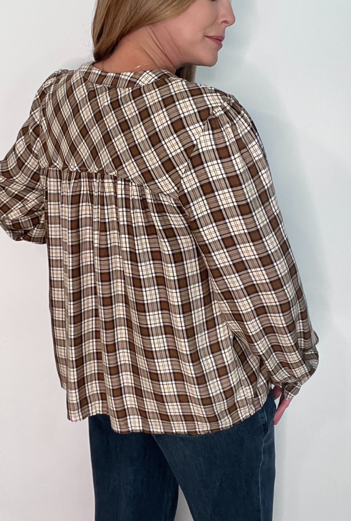 Hadley Plaid Top-Brown/Cream
