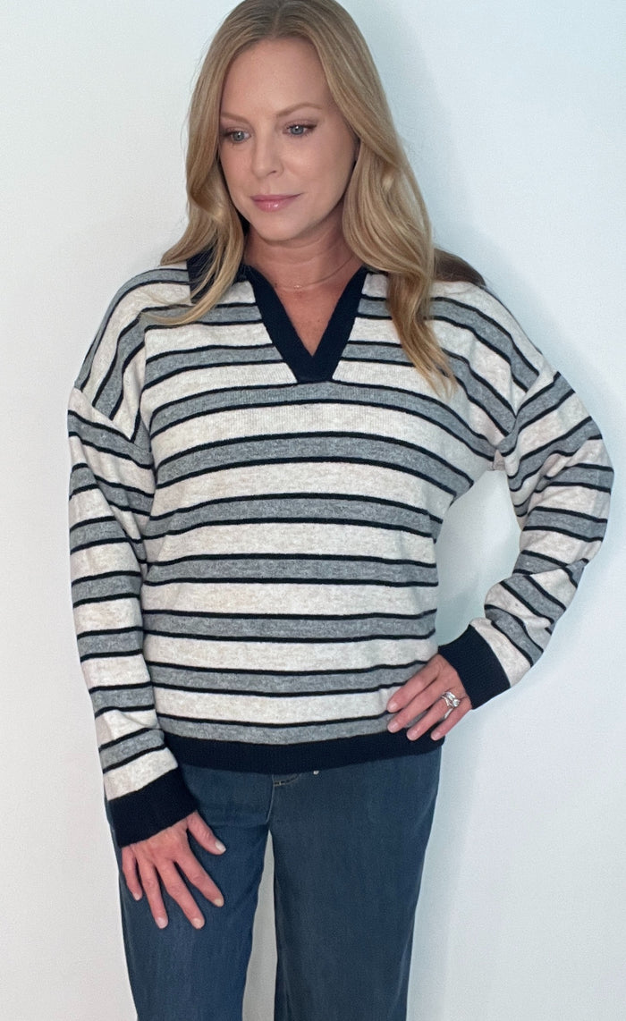 Ellis Stripe Sweater-Oatmeal/Navy