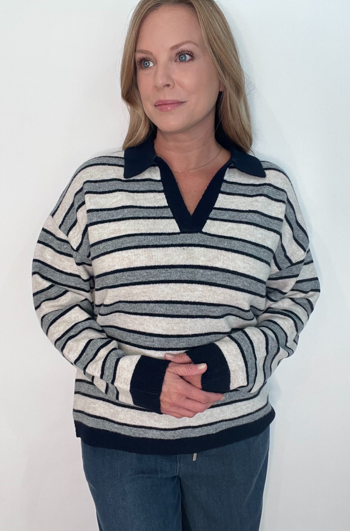 Ellis Stripe Sweater-Oatmeal/Navy