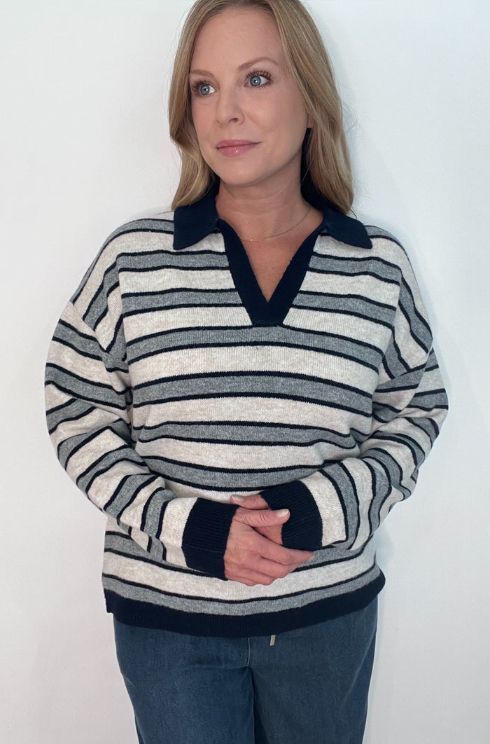 Ellis Stripe Sweater-Oatmeal/Navy