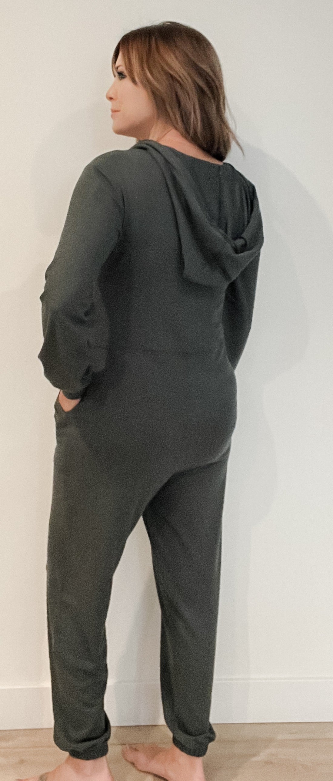 Gwen Brushed Jumpsuit-Dark Olive -Final Sale