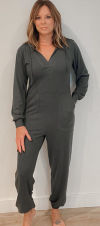 Gwen Brushed Jumpsuit-Dark Olive -Final Sale