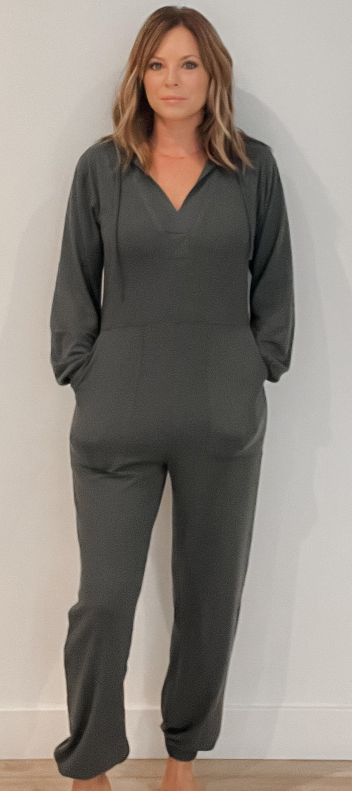 Gwen Brushed Jumpsuit-Dark Olive -Final Sale
