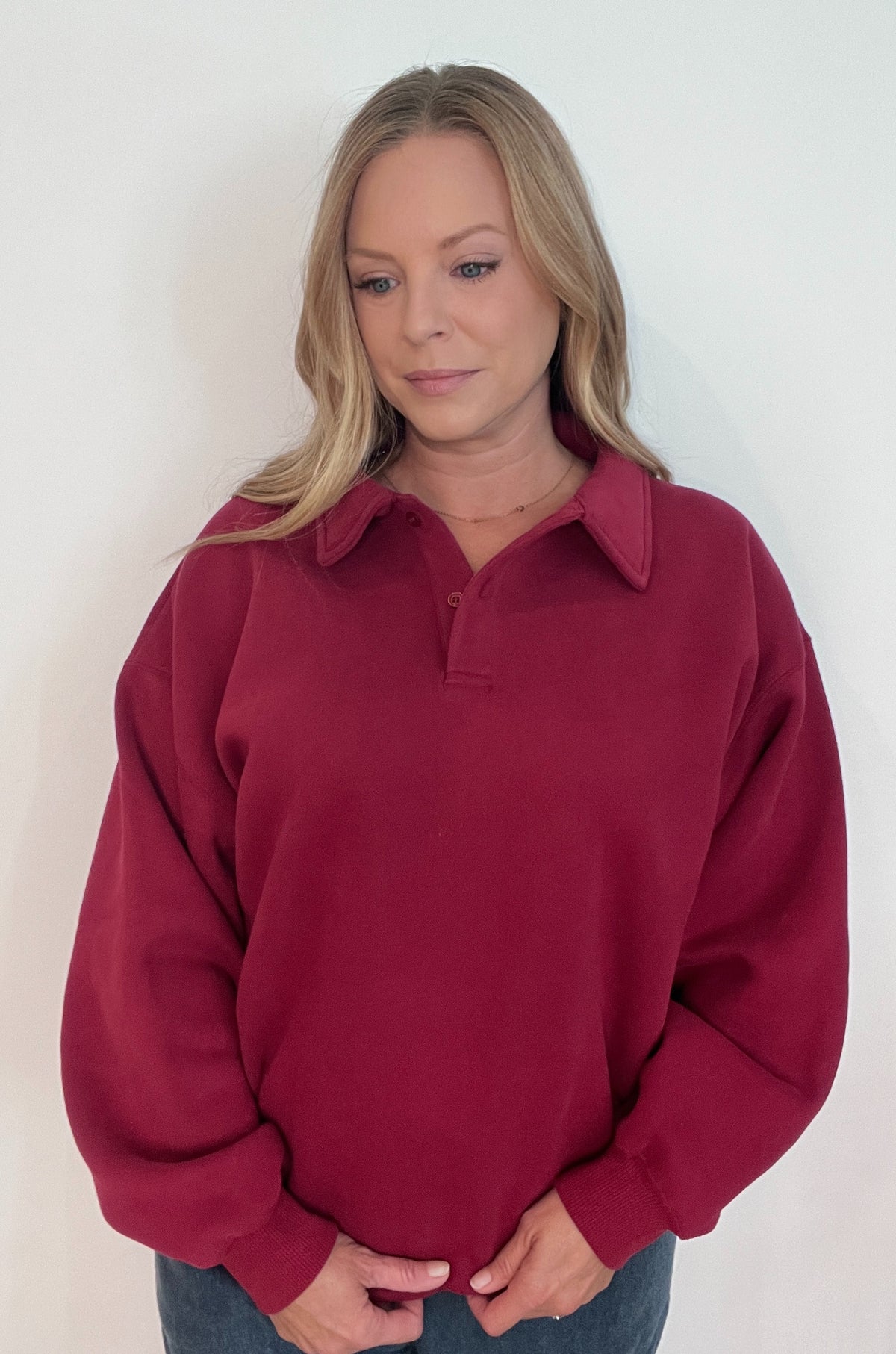 Saturdays Collar Cotton Sweatshirt-Merlot