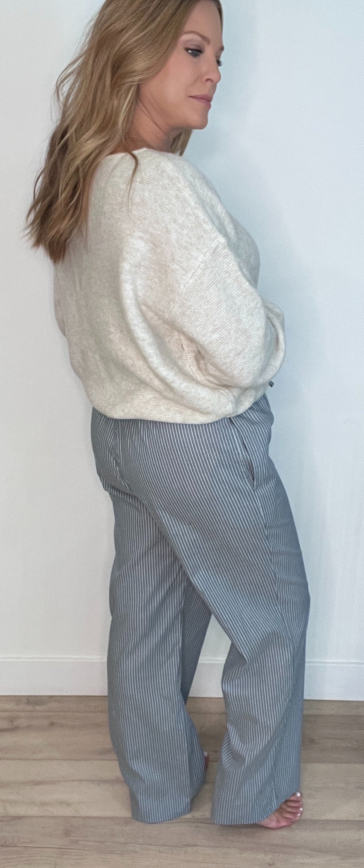 The Daily Cotton Pant-Blue/Ivory