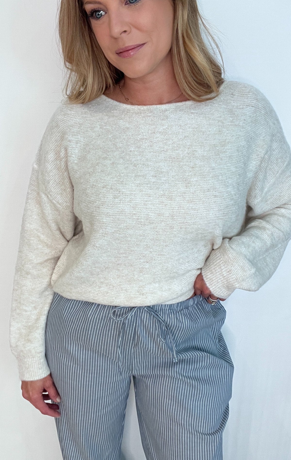 The Daily Cotton Pant-Blue/Ivory