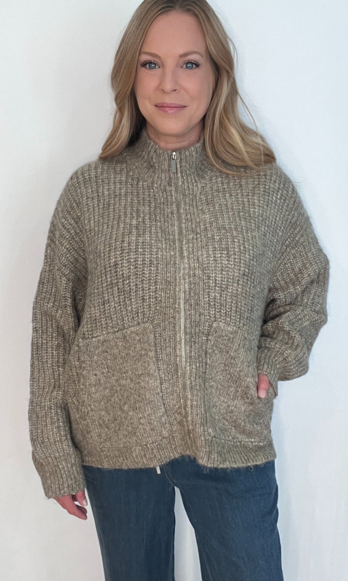 Natural Layer Zip Up-Tan