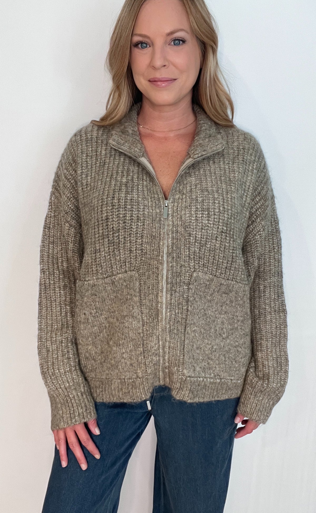 Natural Layer Zip Up-Tan