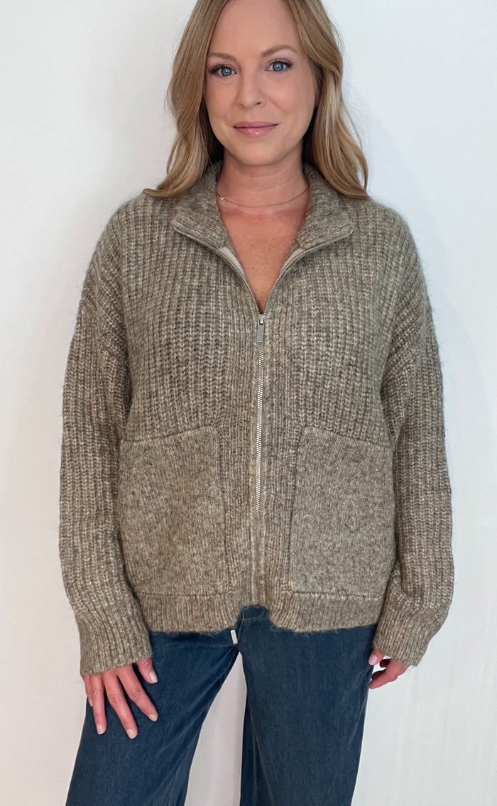 Natural Layer Zip Up-Tan