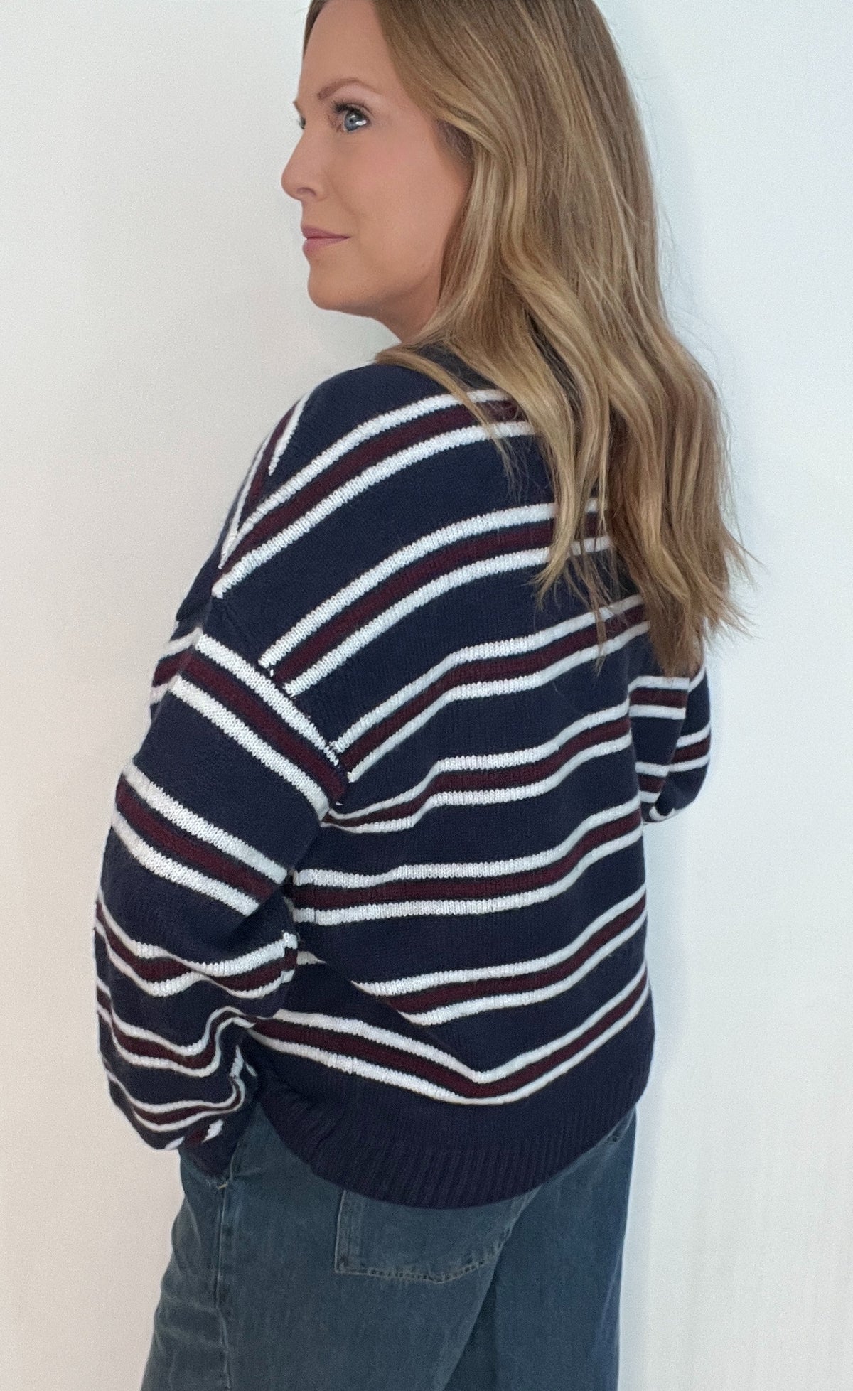 Westport Stripe Sweater-Navy/Maroon