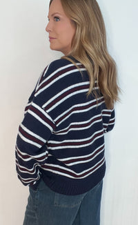Westport Stripe Sweater-Navy/Maroon