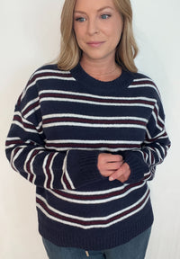 Westport Stripe Sweater-Navy/Maroon