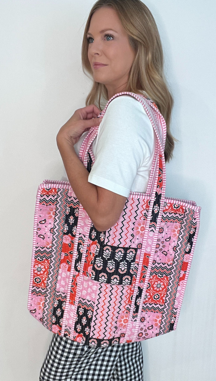 The Rosalie Cotton Tote-Pink Multi