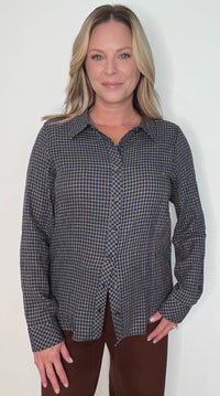 Hudson Cotton Button Down-Navy/Brown
