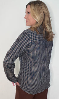 Hudson Cotton Button Down-Navy/Brown