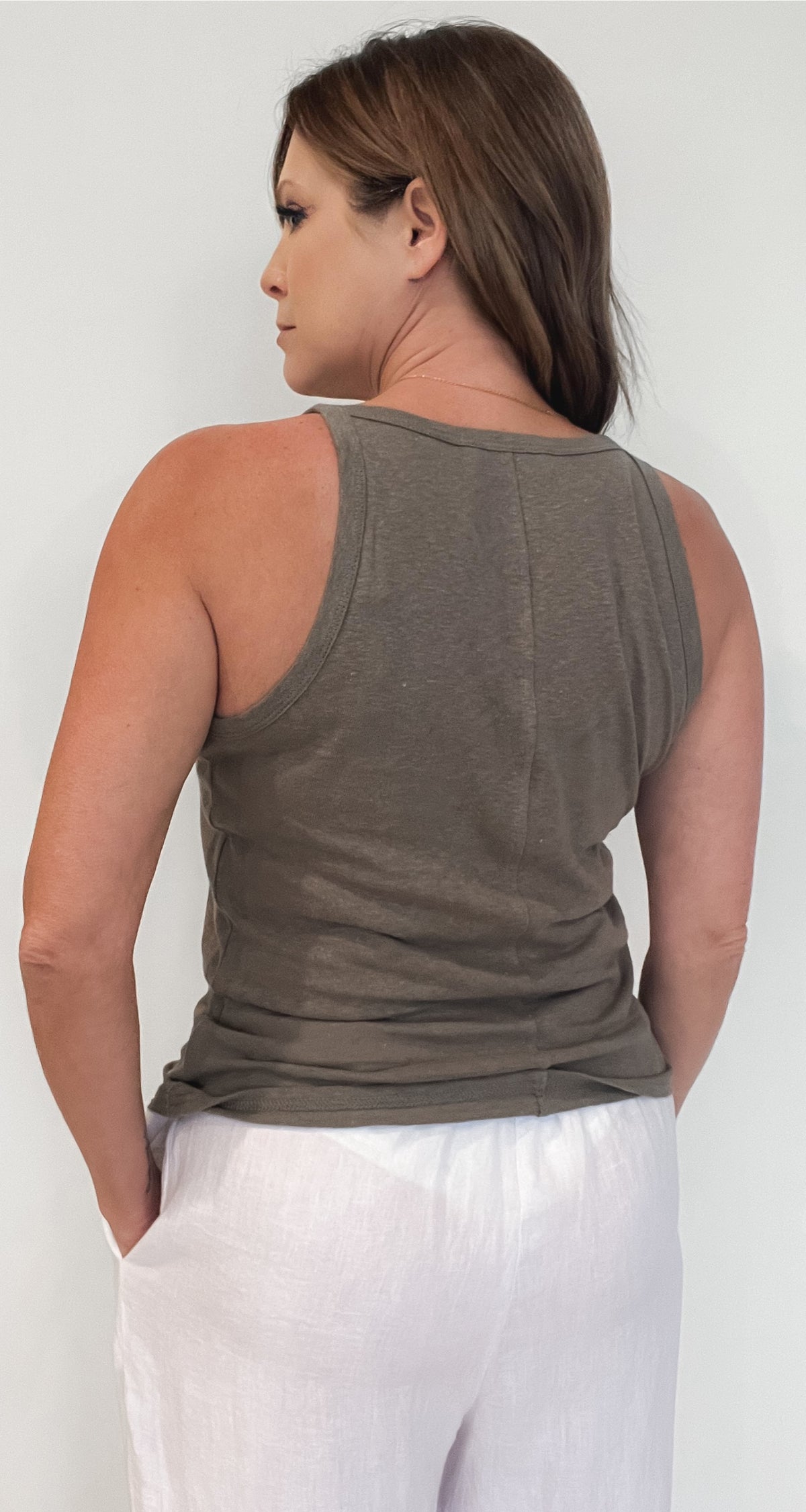 Sydney Linen Tank-Olive-Final Sale