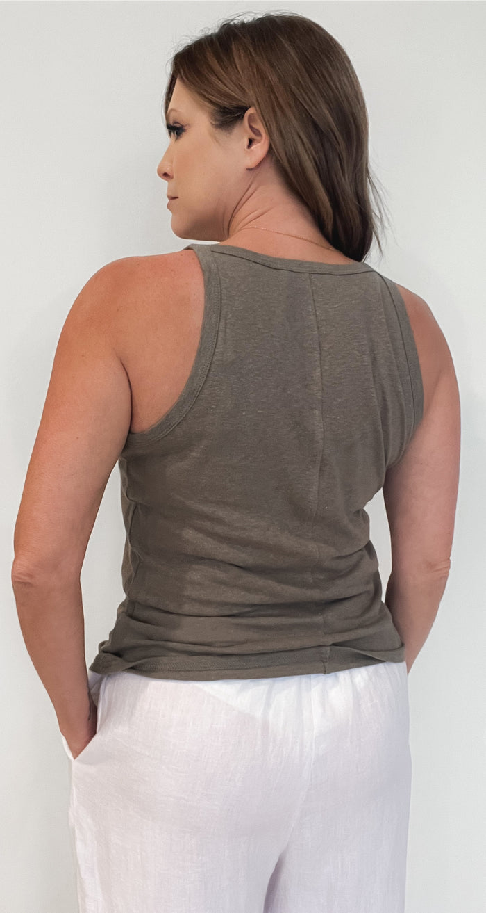 Sydney Linen Tank-Olive-Final Sale