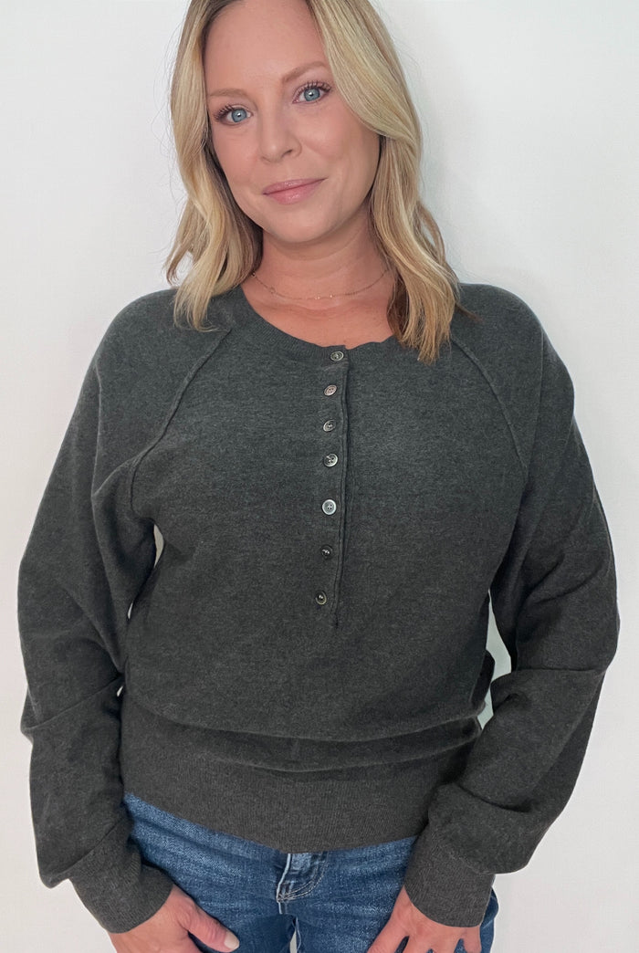 The Cashmere Blend Henley-Charcoal