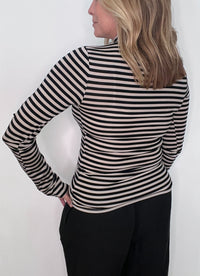 Linden mock Neck Top-Taupe/Black