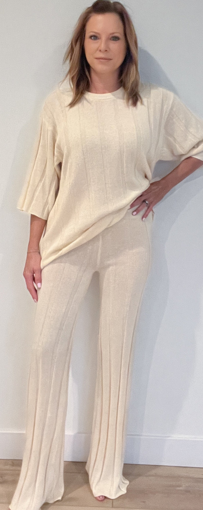 Beachcomber Cotton Ribbed Pant-Cream -Final Sale
