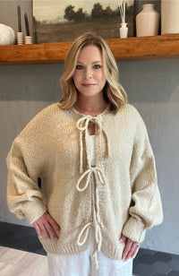 Mia Tie Front Cardigan-Light Taupe-Final Sale