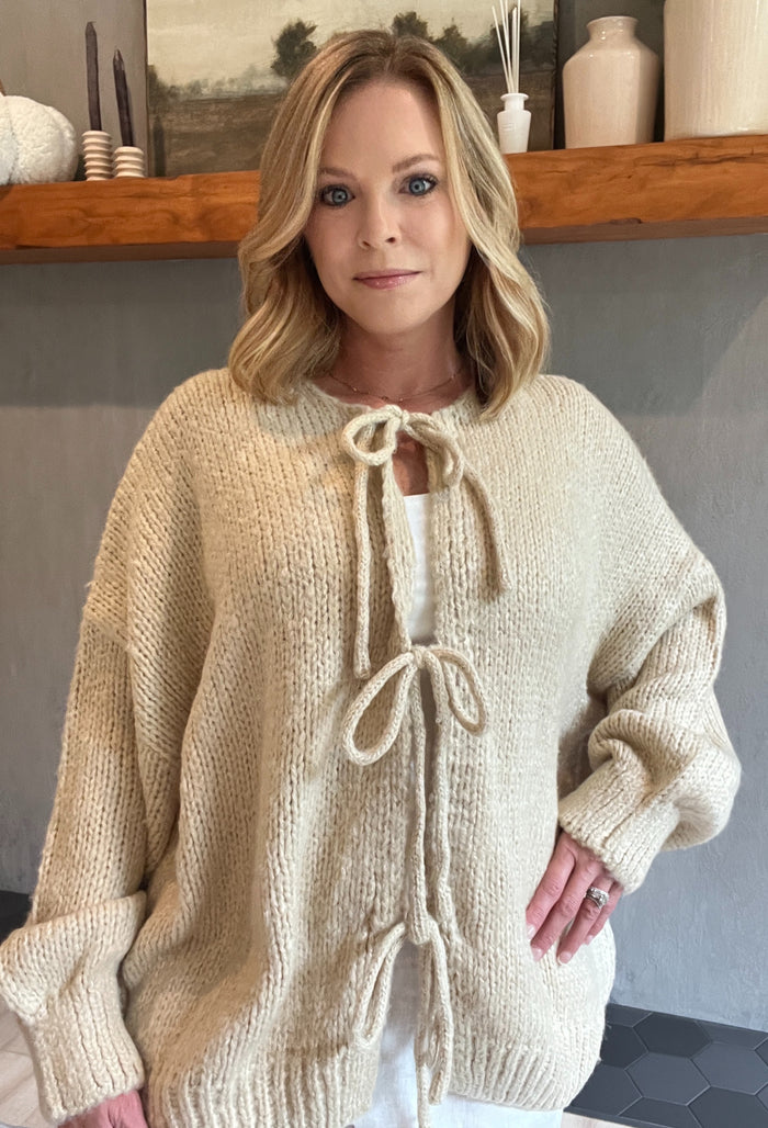 Mia Tie Front Cardigan-Light Taupe-Final Sale