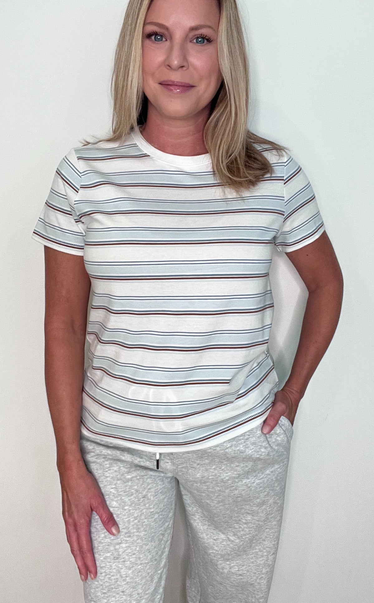 Fall Tide Cotton Tee-Cream/Blue Stripe